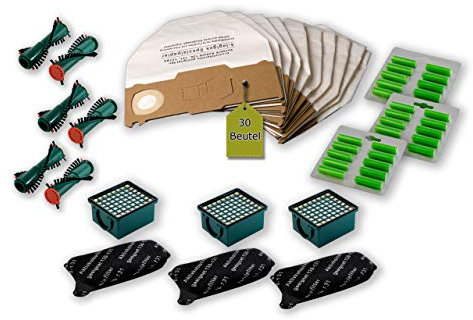 72 pezzi set di filtri adatto per Vorwerk Folletto VK 130, VK 131, SC Igiene: 30 Sacchetti per aspirapolvere + 3 Microfiltro + 3 Filtro odori attivo + 6 Spazzole et 340, EB 350, EB 351 (3 Coppia) +