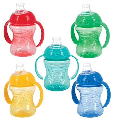 Nuby Two-Handle No-Spill Super Spout Grip N' Sip Cups, 8 Ounce (2 Count, Multi)