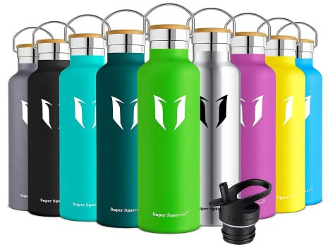 Super Sparrow Stainless Steel Water Bottle Kids - 500ml - Insulated Metal Water Bottles - Standard Mouth Flask - BPA Free - Straw Bottle for Work, Gym, Sports - 2 Lids
