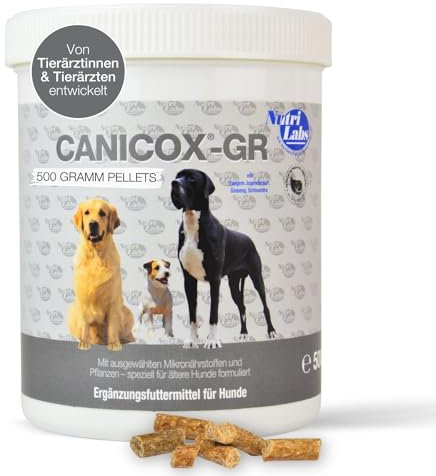 NutriLabs Canicox®-GR Nahrungsergänzung für Senioren-Hunde 500 g - Pellets für Senioren-Hunde mit MSM, Chondroitin, Glucosamin, Ginseng, Weißdorn u.v.m. - Gesundheitsprodukte für Hunde