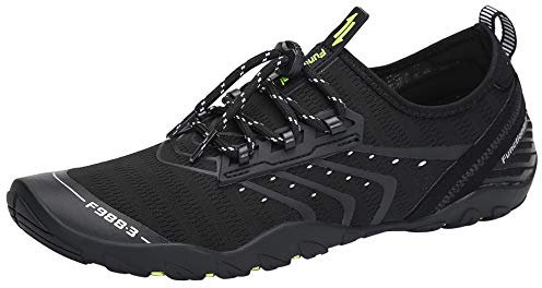 SAGUARO Homme Femme Chaussures pour Piscine et Plage Chaussons de Plongée d'eau Chaussettes Aquatiques pour Sports Nautiques Natation Surf Voile Mer Rivière, Noir ébène, 46 EU