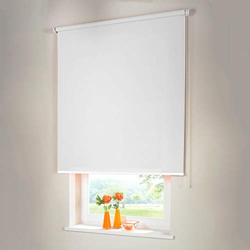 Sonnenschutz-HH® - Seitenzugrollo Verdunkelungsrollo - Außenmaß Breite 30 x 120 cm Höhe weiß - Lichtundurchlässig Blickdicht Rollo für Abdunkelung Kettenzugrollo inkl. Universalträger