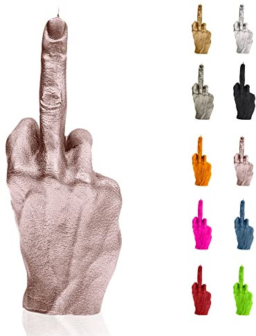 Candellana Kerze in Form eines Mittelfingers | FCK | Höhe: 20 cm | Goldrosa | Brennzeit 30h | Kerzengröße gleicht 1:1 Einer realen Hand | Handgefertigt in der EU