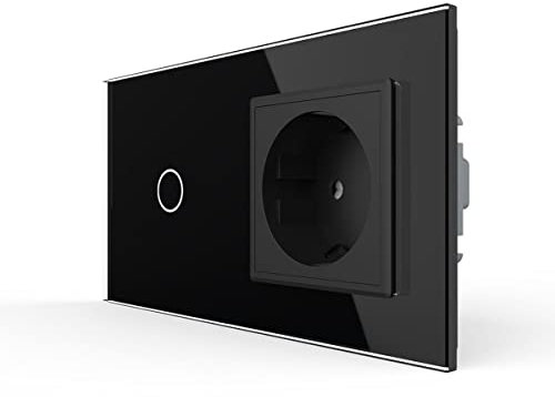 LIVOLO Touch Dimmer und Steckdose mit Glasrahmen Dimmerlichtschalter Dimmerschalter VL-C701D/C7C1EU-12-A Schwarz