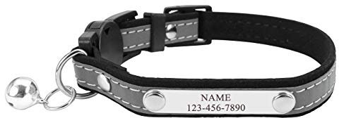Filhome Personalisiertes Katzenhalsband mit Namen Adresse Telefonnummer Reflektierendes Verstellbar Halsband für Katzen