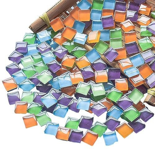 Mosaikfliesen 225 Stück/200g Packung Kristallglas Mosaik Fliesen Zubehör für Heimdekoration, DIY Handwerk, Teller, Bilderrahmen, Blumentöpfe - 1x1cm Quadratische Fliesen (Fruchtvoll)