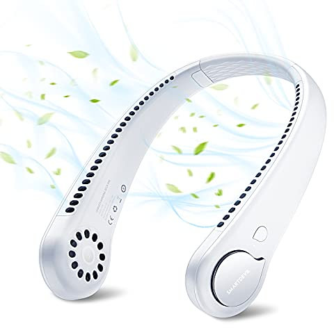 SMARTDEVIL Ventilador de Cuello, Ventiladores sin Aspas Manos Libres, Ventilador Cuello Recargable con 3 Velocidades, Ventilador Portatil para Oficina/Viajes/Camping(Blanco)