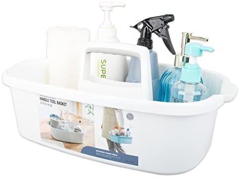 Großer Reinigungsmittel-Caddy Tragbarer Duschkorb, Organizer mit Griff, Kunststoff-Eimer, Werkzeugaufbewahrung für Badezimmer, Schlafzimmer, Küche, Studentenwohnheim, unter Spüle, Garten, Weiß
