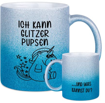 glitzertassen.de | Ich kann Glitzer pupsen | Tasse mit Glitzer | Geschenkidee | Silberblau
