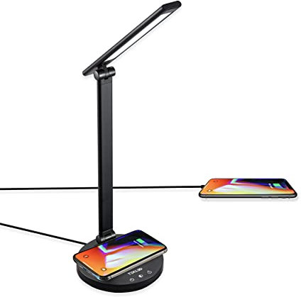 TEKLED® LED Desk Lamp with Wireless Charger | 5-Level Dimmable Flexible Gooseneck | Capacitive Touch Switch | USB Charging Port | Eye Protection Bedside Reading Office Work Students | 10W 30 LED 350LM