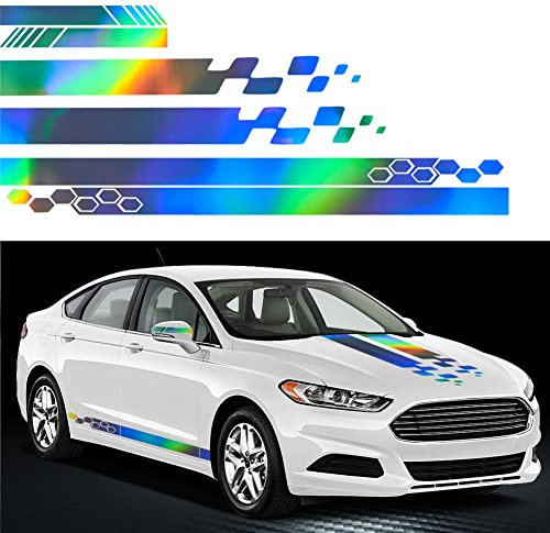 Blueshyhall Gestreifte Autoaufkleber, Flamme Totem Auto Seitenaufkleber Motorhauben Aufkleber und Rückspiegel Aufkleber, Seitenschweller Aufkleber Tunning Streifen (A - Silber Reflektierend)