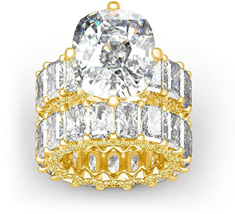 Jeulia Sterling Sterling Ewigkeit Ring: Damen 12.15 ct Kissenschliff Iced Out Zirkonia Hochzeit Verlobung Ringe Band Set Anniversary Jahrestag Schmuck Geschenk für Frauen (53（16.9）, Gold)