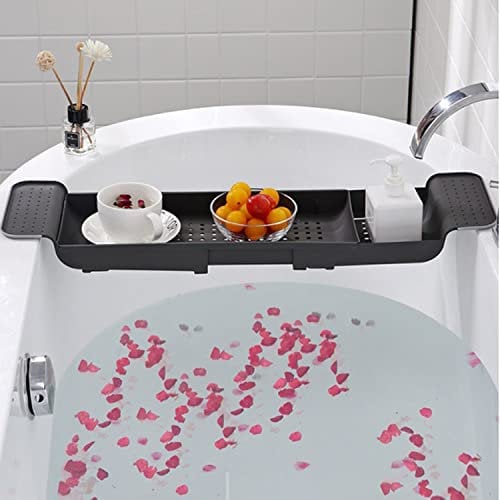 Bandeja de Drenaje expandible para baño, Bandeja de plástico Multifuncional para bañera, Organizador de baño, Simple y Elegante Estante de Almacenamiento para Toalla de Velas, Libros, Vino, teléfono,