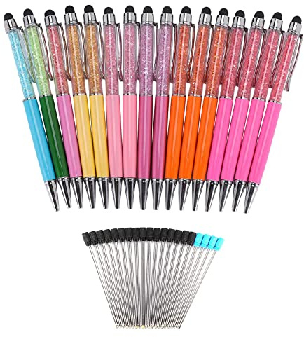 Bumdenuu 16 Pieces of Random Crystal Black Ink Pens a Ball Stylus for Capacitive Screen Replacement Refills of 20 Pieces