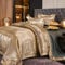 DXHOME Satin Bettwäsche 200 x 220 Gold Seide Glanzsatin Elegant Jacquard Bettwäsche-Sets Sommerbettwäsche Mikrofaser Barock Bettbezug mit Reißverschluss und 2 Kissenbezüge 80 x 80cm