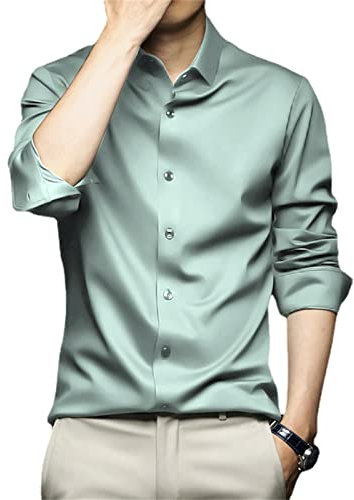 MAOAEAD Herren Stretch Knitterfeste Hemden, gemütlich, seidig, Langarmhemd, klassisch, schmale Passform, bügelfrei, Business Formal Tops (C-7,42/2XL)