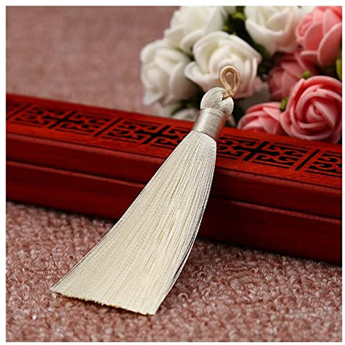 SHTGOI 10 Stück 8 cm Quasten Anhänger Fransen mit Ice Silky Kordel Schlaufen Floss Lesezeichen Quasten Tassel für Schmuck Souvenir DIY Kleidung Handwerk Zubehör Elfenbein Geburtstag