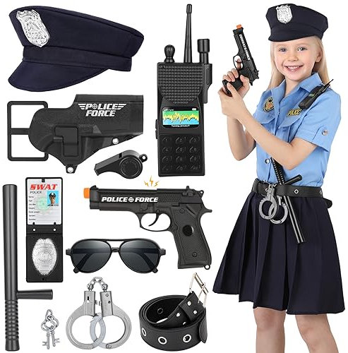 INNOCHEER Polizei Kostüm für Kinder Jungen und Mädchen - Halloween Karneval Verkleidung - Polizei Spielzeug (Large 8-10 Jahre)