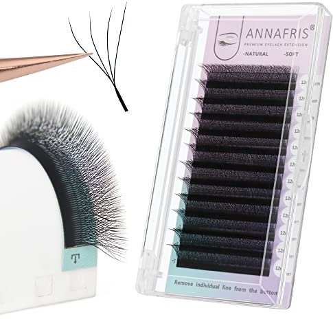 ANNAFRIS Premade Fan Lash Extension 4D W 0.07 D Curl 12mm Pre Made Russian Volume Eyelash Hand Woven Lash Soft Faux Mink False Lashes(4D，W，0.07，D Curl,12mm)