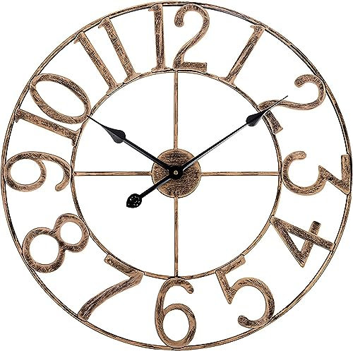 SkyNature Wanduhr Vintage, Europäische Industrie Groß Dekorative Wanduhr, Leise Ohne Tickgeräusche Metall Wanduhr, Analog Wanduhr für Wohnzimmer, Küche, Schlafzimmer, Büro - Bronze, 14/35cm