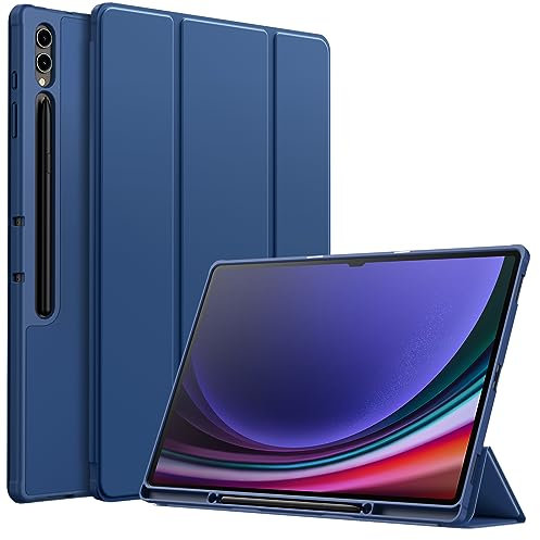 JETech Funda para Samsung Galaxy Tab S10 Ultra/Tab S9 Ultra 14,6 Pulgadas con S Pen Soporte, Carcasa TPU Suave Trifold Soporte Protectora Tableta, Admite Carga de S Pen (Marino)