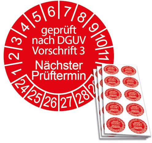 Prüfplakette DGUV Vorschrift 3 - Nächster Prüftermin, 30 mm Durchmesser in Jahresfarbe (50 Stück, 2024)