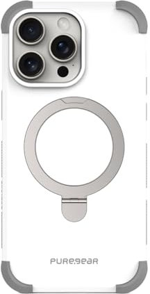 PureGear DualTek KIK - Magnetic Phone Grip Case for iPhone 15 Pro Max (2023), Military Tested and Approved, MagSafe Compatible, Heavy-Duty Protective iPhone 15 Pro Max Case, Built-in Kickstand (White)