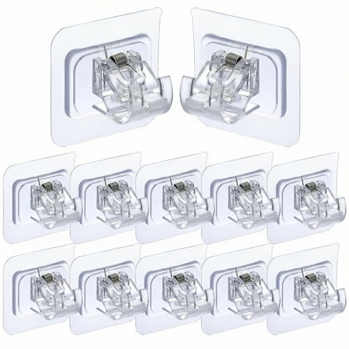 QWORK® 12PCS Self Adhesive Curtain Rod Bracket, Nail Free Rod Holder for Curtains, Bathroom and Kitchen – Hold up to 5kg