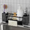 Bellovero Organisateur Evier Cuisine,Porte Eponge Evier avec Bac de Vidange Automatique,Porte Torchon et Boîte de Rangement Egouttoir Evier,Organisateur et Salle de Bain (Noir)