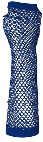 Fischnetz Handschuhe Gloves Strass Mode Lang Netz Mesh Handschuhe Fingerlose Netzhandschuhe Damen Abendhandschuhe Verkleidung Kostüm Party Halloween Cosplay Zubehör Zubehör(Dunkelblau,One Size)