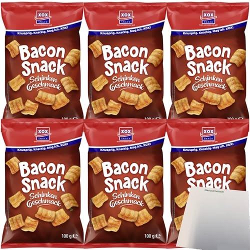 XOX Bacon Snack leckere Weizensnacks mit Schinkengeschmack 6er Pack (6x100g Packung) + usy Block