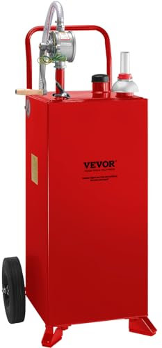 VEVOR Tanque de combustible 30 galones con 2 ruedas bomba de transferencia manual contenedor de combustible diesel de gasolina para automóviles, cortadoras de césped, vehículos, barcos, rojo