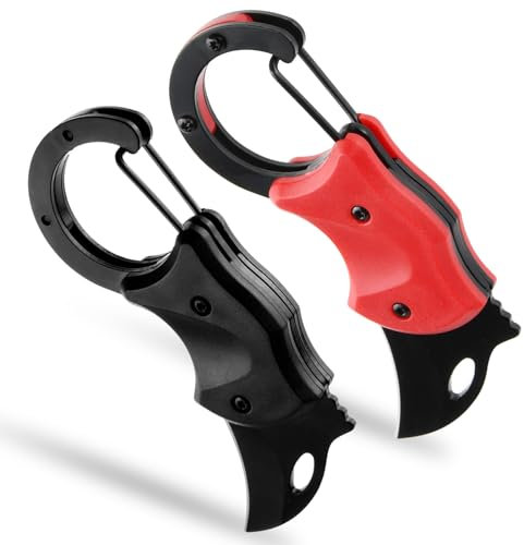 Wisebom Coltello Pieghevole Coltello EDC, 2Pcs Nero&Rosso Coltello Portachiavi con Moschettone, Multiuso Coltello in Acciaio Inos 3CR13 Coltello da Esterno per Campeggio Outdoor Cucina