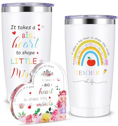 Teacher Mug 20 Oz Stainless Steel Insulated Tumbler Teacher Gifts Acrylic Teacher Appreciation Gifts Thank You Teacher Gifts Teacher Leaving Gifts Coffee Mug-It Takes a Big Heart to Shape Little Minds