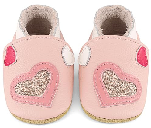 LACOFIA Chaussons en Cuir Souple Bébé Filles Chaussures Bébé Premiers Pas avec Semelle Souple Antidérapante Rose 18-24 Mois