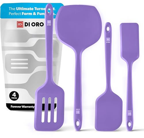 DI ORO Silicone Turner Spatula Set - 600F Heat Resistant, 4-Pc Lavender