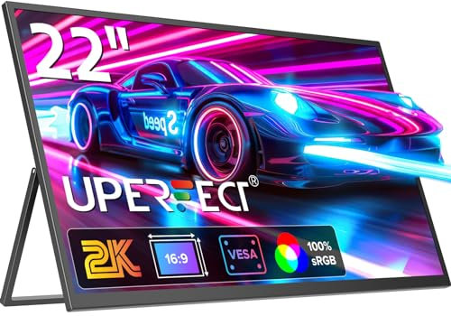 UPERFECT 22 Pollici 2K Monitor Portatile, Display Mobile Schermo IPS 2560 * 1440 Staffa Integrata Mini HDMI USB C per PC Laptop Cellulare Xbo Switch PS4/5, Secondo Screen Compatibile VESA