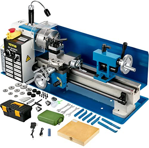 VEVOR Mini Tornio da Banco per Metallo Motore 800W in Ghisa HT200 Velocità tra 150-2500 giri/min Variazione Costante, Mini Tornio per Metalli 80 x 34 x 36 cm Cono Mandrino MT5 Diametro Mandrino 100mm