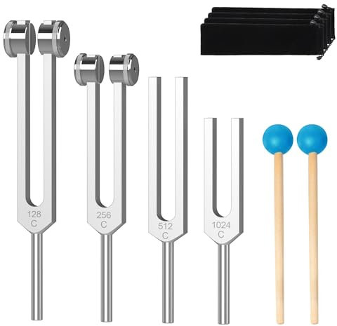DiDiBirDi Stimmgabel Set, 128 Hz, 256 Hz, 512 Hz, 1024 Hz, 4 Stimmgabeln für die Yoga, Meditation, Chakra Balance, Entspannung