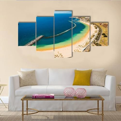 QWHYQXI Tableau Decoration Murale Avec Cadre 5 Panneau Tableau Mural Plage Las Teresitas Espagne 5 Pièces Tableaux, Posters Et Arts Décoratifs Tableau Moderne