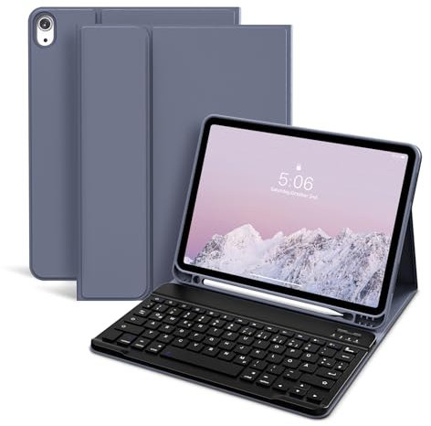 KVTVOU Étui avec clavier pour iPad Air 11 pouces M3/M2 pour iPad Air 7e/6e/5e/4e génération 2025/2024/2022/2020 10,9 pouces, Clavier Bluetooth sans fil amovible, violet
