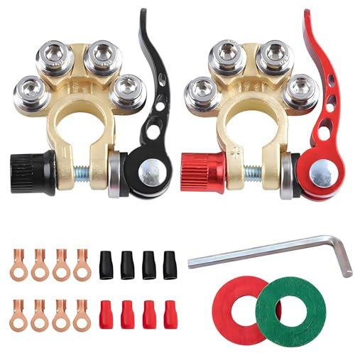 2 Pack Battery Terminal Connectors, 12V 24V Quick Release Car Battery Terminals, 4 Way Positive Negative Terminal Connectors, Top Post Wire Cable Clamp for Cars, Trucks, Ships