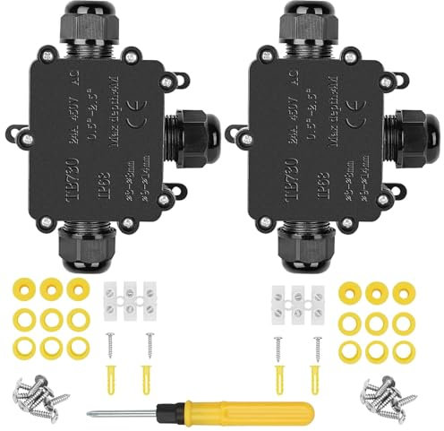 2pcs IP68 waterproof junction box, 3 way outdoor electrical connector, outer sleeve protection box, cable wire connector for 3-8mm and 9-14m waterproof electrical junction box