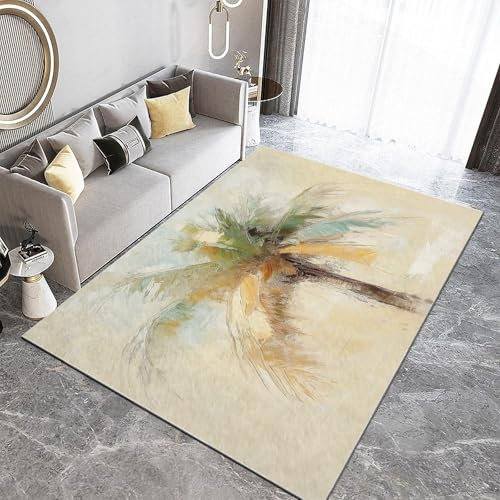 Generisch Teppich Wohnzimmer Ölgemälde Palmen Teppich Flauschig Schlafzimmer Teppich Weich Esszimmer Teppich, Kurzflor Outdoor Teppich, Waschbarer Teppiche, rutschfest Teppich, 120 x 170 cm