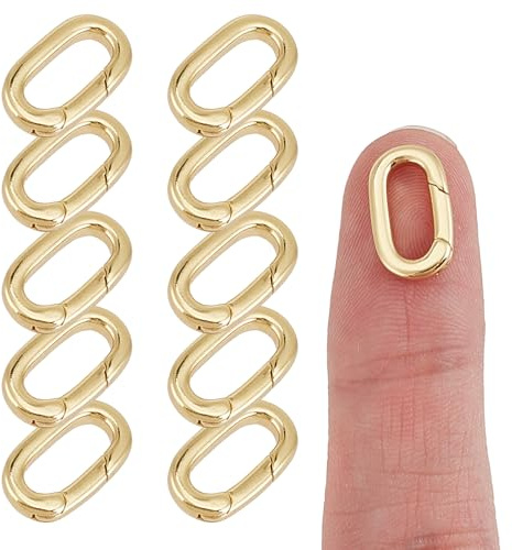 NICENEEDED 10 Pcs 18K Gold Filled Oval Clasp, Metal Spring Clasp Plated Carabiner Lock, Small Oval Spring Ring Lock Clasps for DIY Jewelry Necklace Bracelet Making