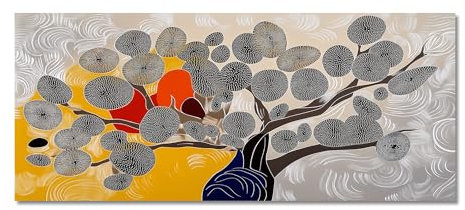 Lupia - Quadro Moderno Canvas World Tree Grand Pois, Stampa su Tela PVC, Telaio in Fibra di Legno, Albero della Vita, 52x122 cm, per Soggiorno capezzale Camera da Letto, Ufficio
