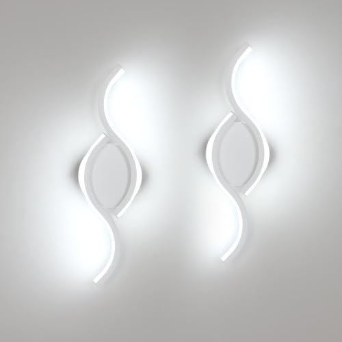 Comely 2Stk LED Wandleuchte Innen, 12W 1350LM Moderne Wandlampe Wandleuchten zur Wandmontage für Wohnzimmer, Flur, Schlafzimmer, Kaltweiß Licht 6500K, Weiß, 35.5cm