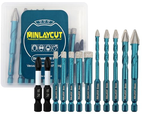 MINLAYCUT Tile Glass Drill Bits - 12PCS 5mm-10mm Diamond Drill Bits Set for Procelain Ceramic Tile Glass Wood Plastic PVC,Drill Bits with Quick Change Hex Shank