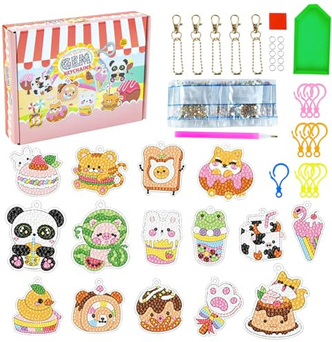 xyuayamz Diamond Painting Stitch, Diamond Painting Porte-clé, 15 Pcs Diamant Painting, Bijoux Peinture Animaux pour Accrocher aux Porte-clés, aux Sacs à Dos, DIY Mosaique Enfant
