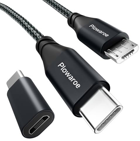 USB C to Micro USB Cable 2 m USB C to Micro USB Adapter Android Charging Cable Compatible with Samsung Galaxy S20/S9/S9+/S10 Huawei HTC LG (Black)